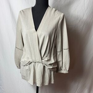 Lumie Beige Women's Blouse with Gathered Waist